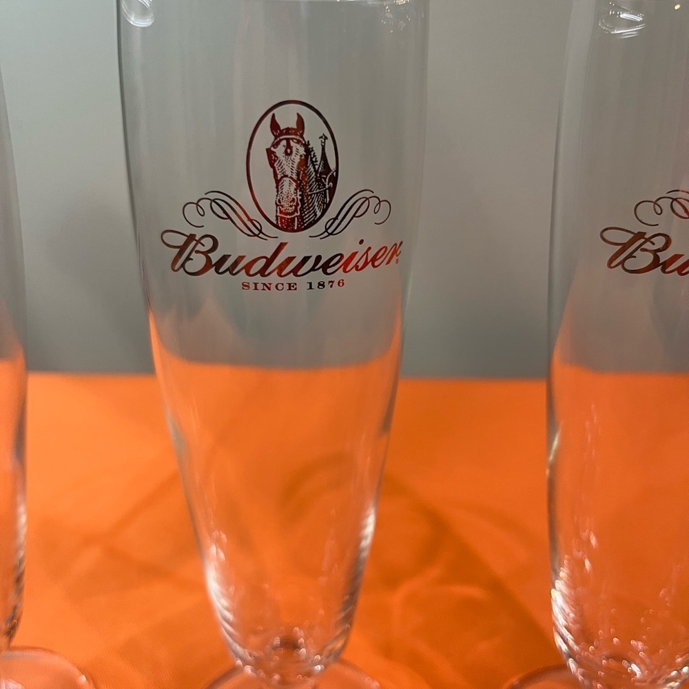 Budweiser Cream and Gold Pilsner Glass Set antique glasses set of 3 - Picture 2 of 11